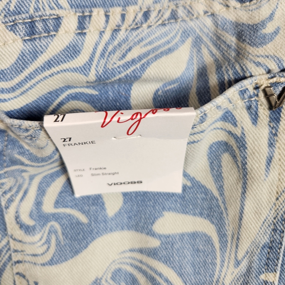 Vigoss Womens Slim Straight Size 27 Light Blue and White Swirl Patterned Jeans - Picture 8 of 10